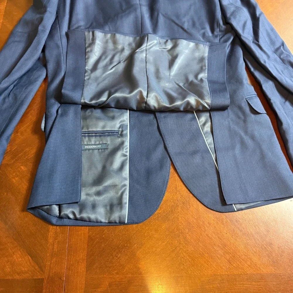 PAUL COSTELLOE Blue‎ Wool 2 Piece Suit 38 Jacket Trousers W 34
